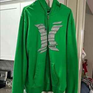 Hurley Bright Green Hoodie with Silver Accents
